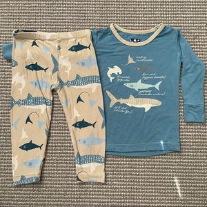 Kickee Pants Shark Pajamas 12-18MO EUC